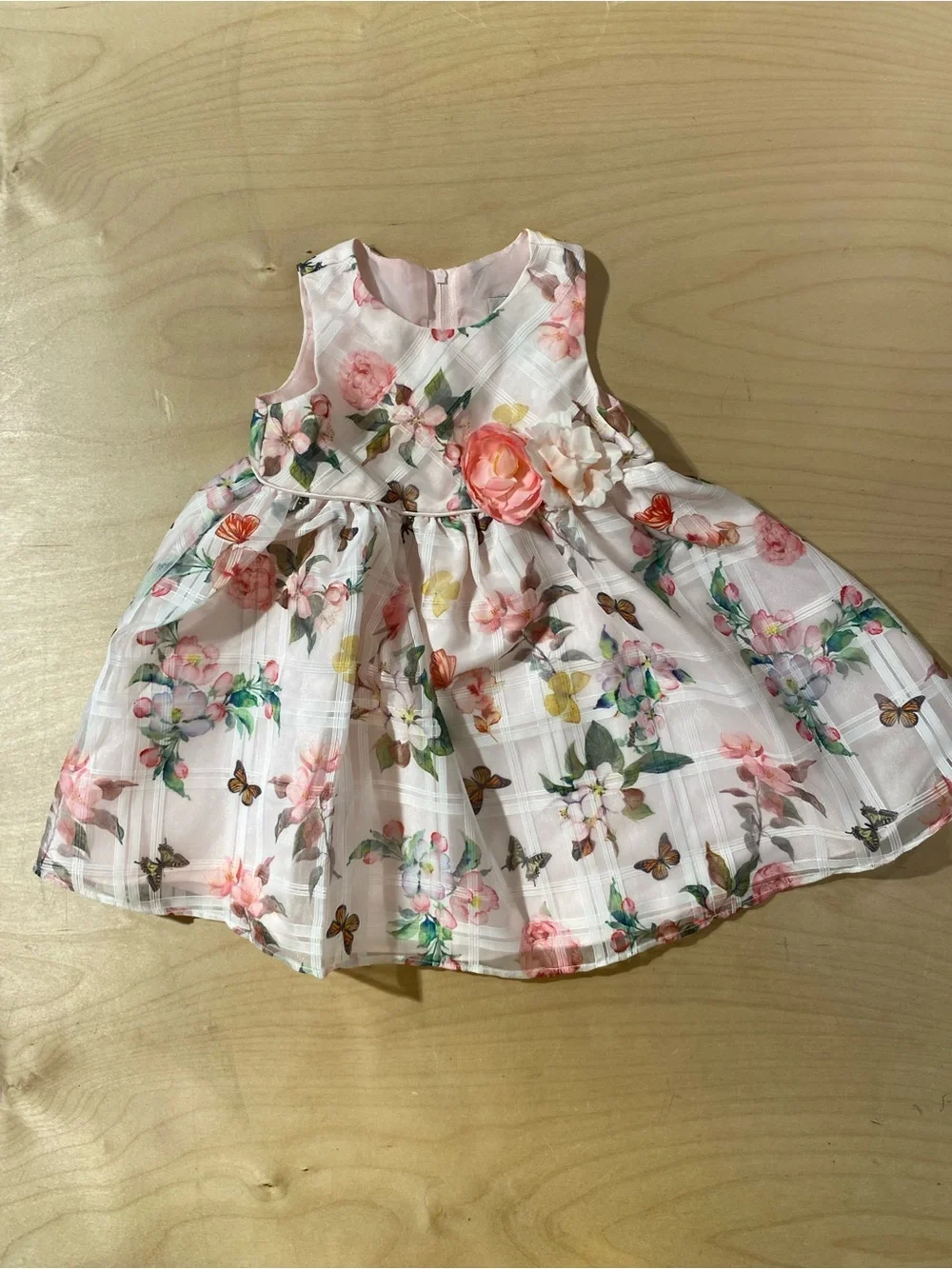 Rare Editions Pink Floral Organza Party Dress with Flower Accent 24 Months (RN)